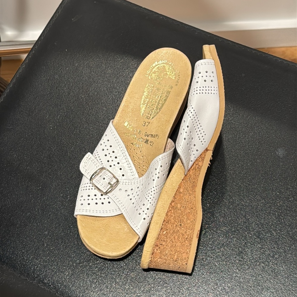 NWOT Worishofer White Cork Leather Mules sz37 / 6.5 - Picture 6 of 6